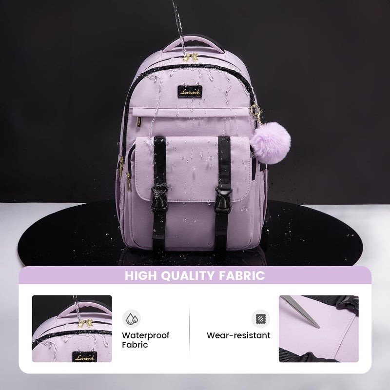 LOVEVOOK School Backpack for Teen Girls  Student Backpack Purse for 14-16 Teenage  Cute Kid Bookbag  Back to School Backpacks Fit 15.6 Inch Laptop  Large College Travel Bag  Light Purple - Image 5